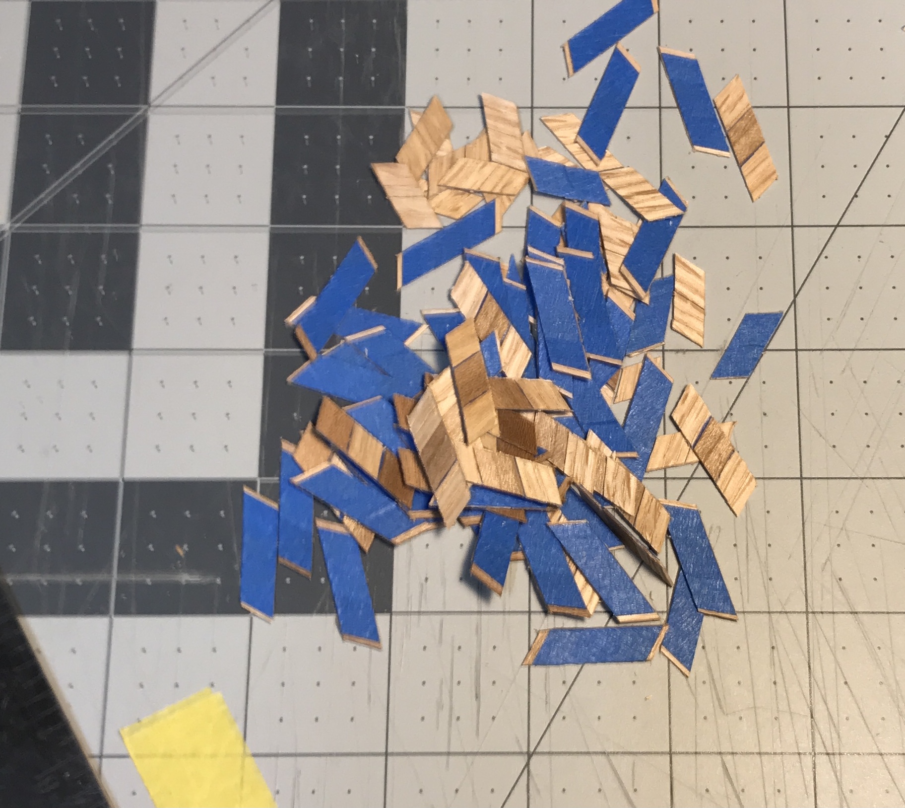 Many, many rhombi cut.